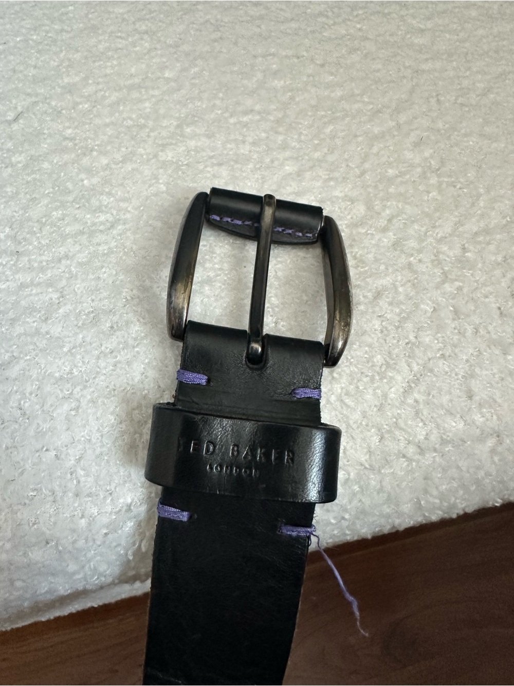 Ted Baker Black Leather Belt with Purple Stitching